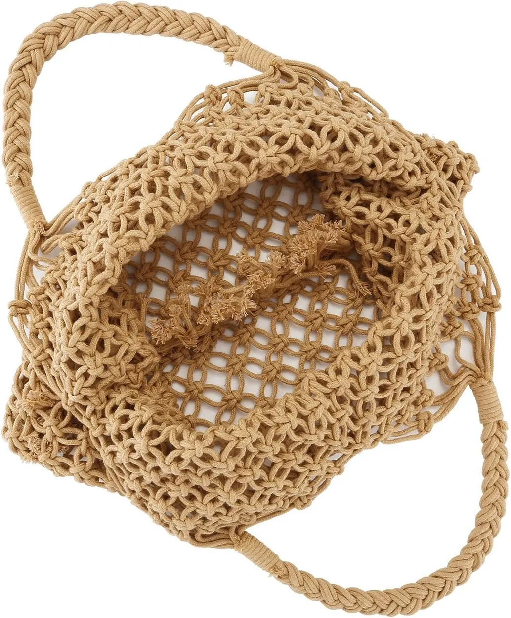 Ayliss Handmade Straw Bag Travel Beach Fishing Net Handbag Shopping Woven Shoulder Bag for Women