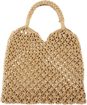 Ayliss Handmade Straw Bag Travel Beach Fishing Net Handbag Shopping Woven Shoulder Bag for Women