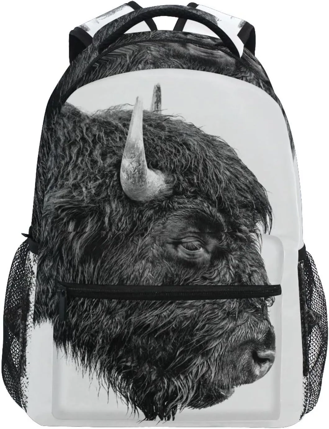 Backpack Bison Portrait Black White Daypack Shoulder Bag Book Bag Lightweight Back Pack 11.4 ×16 In