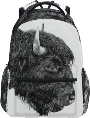 Backpack Bison Portrait Black White Daypack Shoulder Bag Book Bag Lightweight Back Pack 11.4 ×16 In