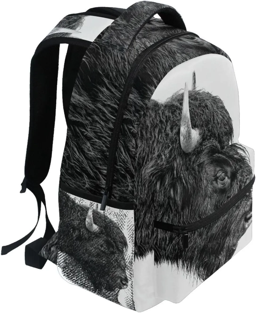 Backpack Bison Portrait Black White Daypack Shoulder Bag Book Bag Lightweight Back Pack 11.4 ×16 In