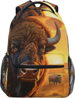 Backpack Bison Sunset Daypack Shoulder Bag Book Bag Lightweight Back Pack 11.4 ×16 In