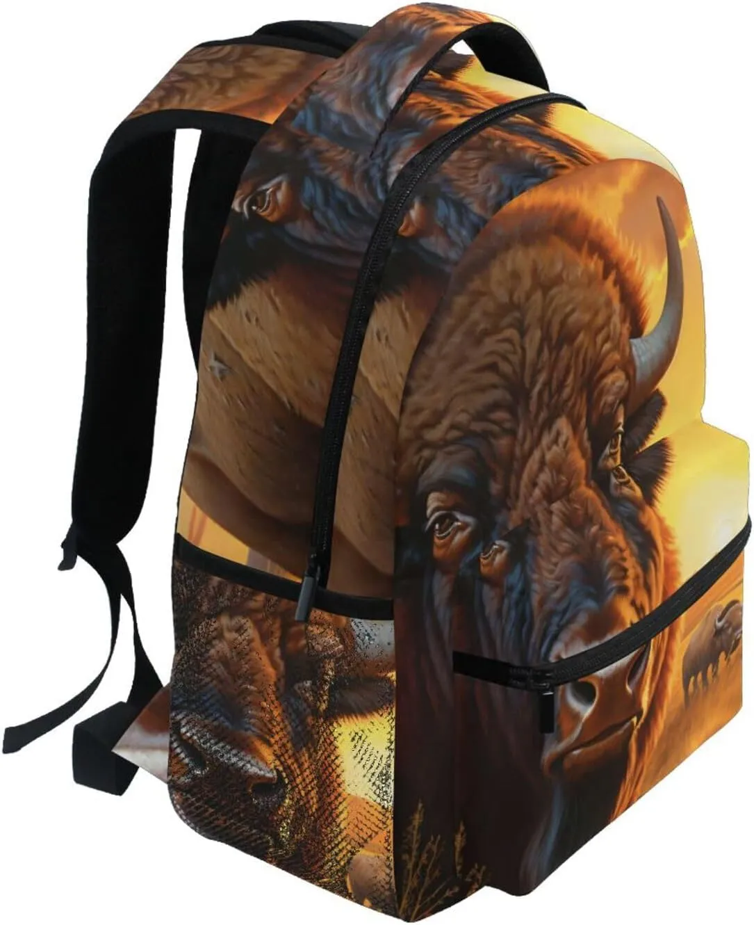 Backpack Bison Sunset Daypack Shoulder Bag Book Bag Lightweight Back Pack 11.4 ×16 In