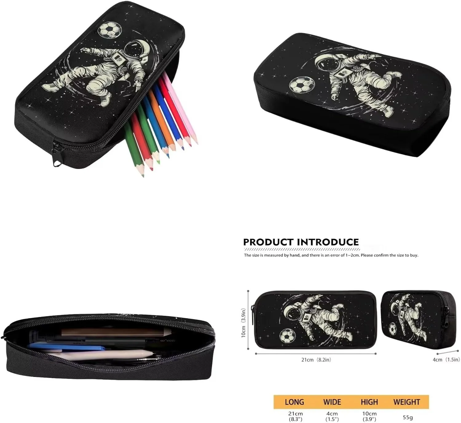 Backpack for Boys Girls Astronaut Playing Soccer Lunch Bag with Handles Novelty Pencil Case for Stationery Essentials Reusable Water Bottle Holder with Adjustable Strap 4PCS Backpack Set