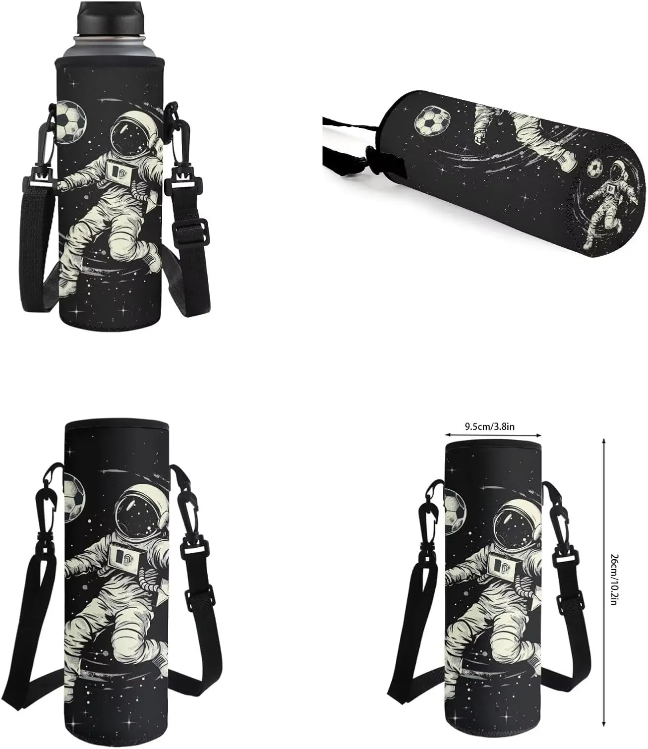 Backpack for Boys Girls Astronaut Playing Soccer Lunch Bag with Handles Novelty Pencil Case for Stationery Essentials Reusable Water Bottle Holder with Adjustable Strap 4PCS Backpack Set