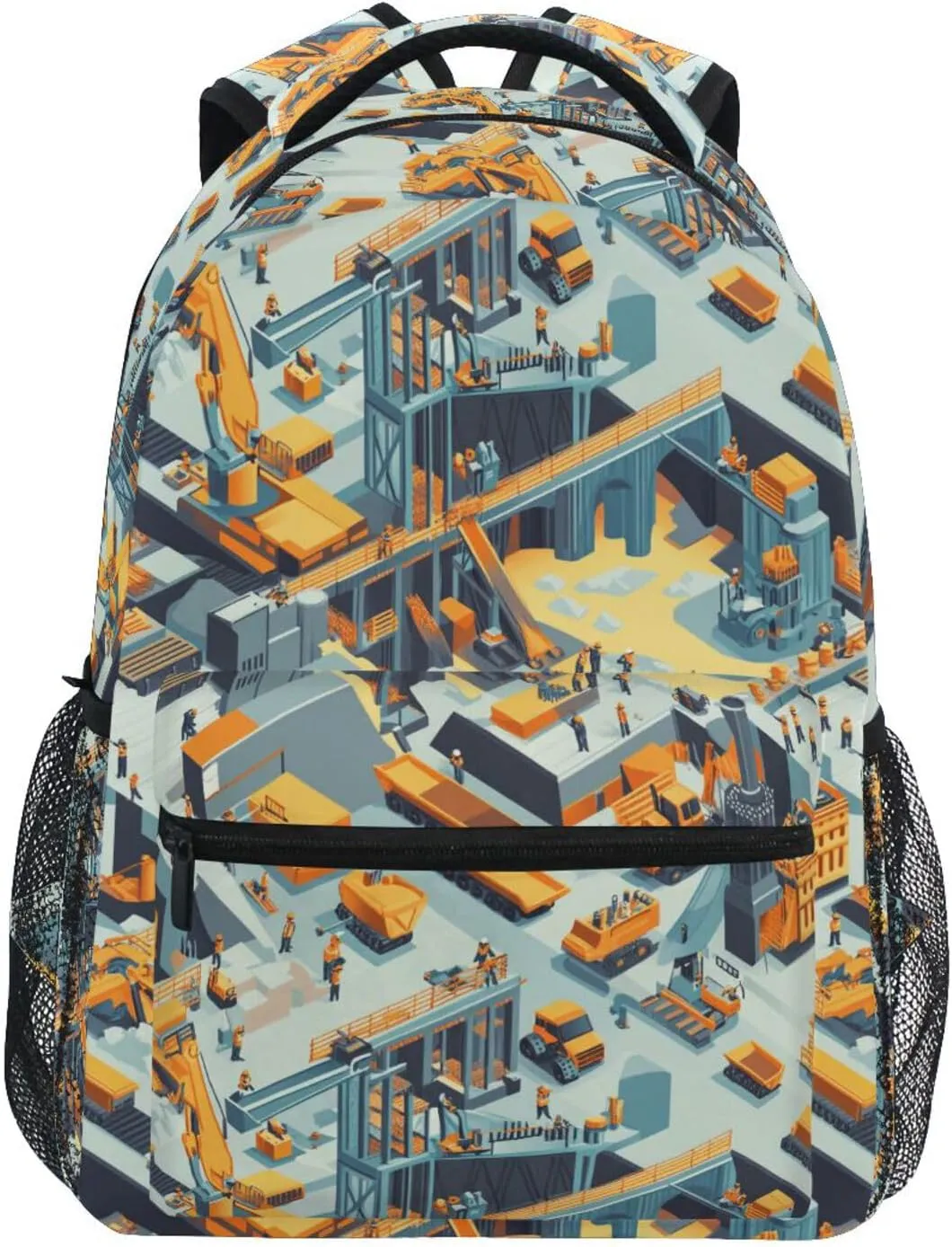 Backpack for Teenager Waterproof School Book Bag with Chest Strap Gift Men & Women Construction Scene Concrete Mixer Truck