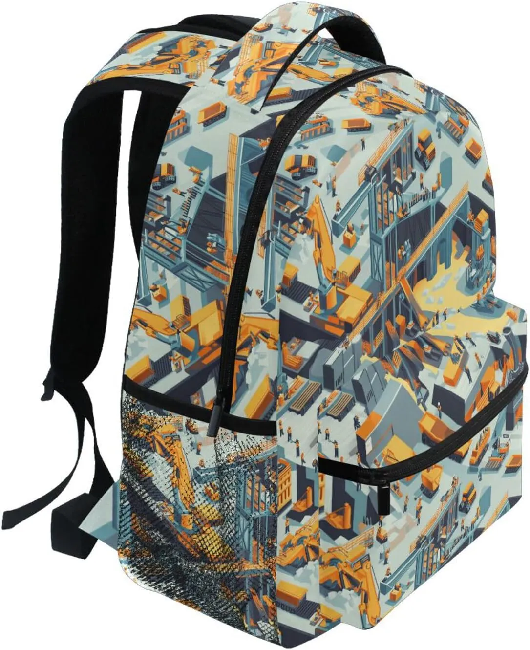 Backpack for Teenager Waterproof School Book Bag with Chest Strap Gift Men & Women Construction Scene Concrete Mixer Truck