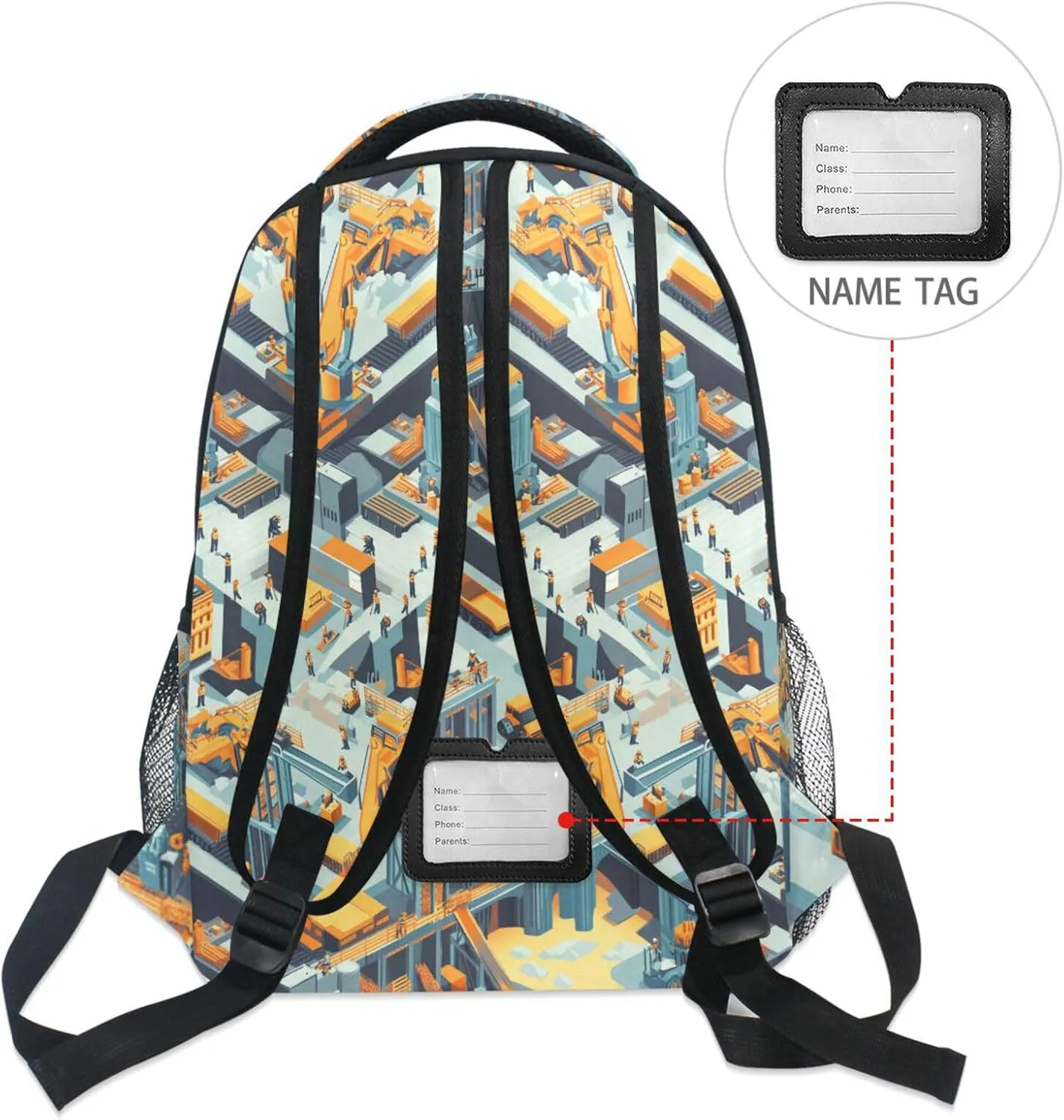 Backpack for Teenager Waterproof School Book Bag with Chest Strap Gift Men & Women Construction Scene Concrete Mixer Truck
