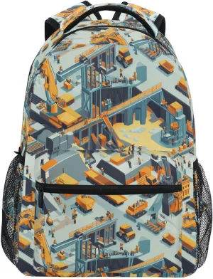 Backpack for Teenager Waterproof School Book Bag with Chest Strap Gift Men & Women Construction Scene Concrete Mixer Truck