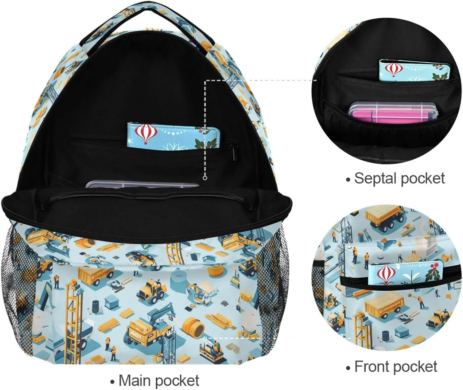 Backpack for Women Men Fashion College School Computer Bag with Chest Strap for Business Work College Travel Trip Construction Scene Dump Truck Grader