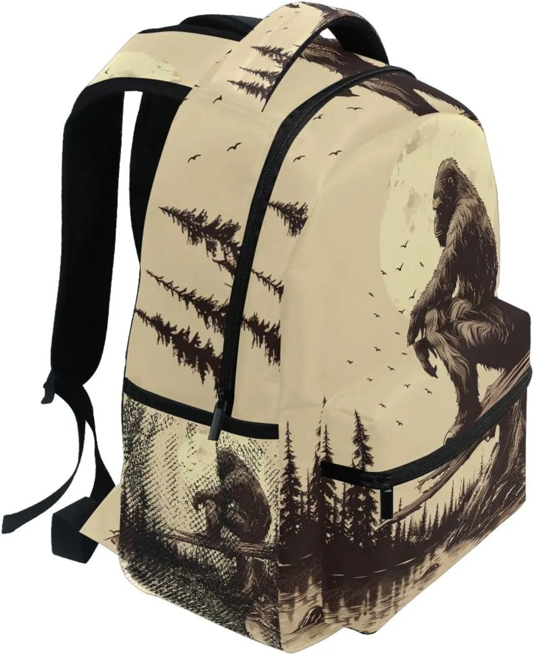 Backpack Gorilla Log Full Moon Daypack Shoulder Bag Book Bag Lightweight Back Pack 11.4 ×16 In