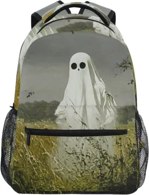 Backpack Halloween Spirit White Grassland Daypack Shoulder Bag Book Bag Lightweight Back Pack 11.4 ×16 In