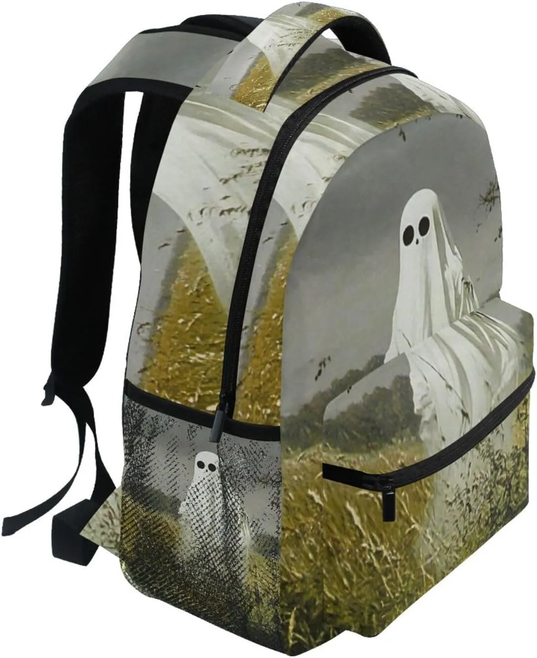 Backpack Halloween Spirit White Grassland Daypack Shoulder Bag Book Bag Lightweight Back Pack 11.4 ×16 In