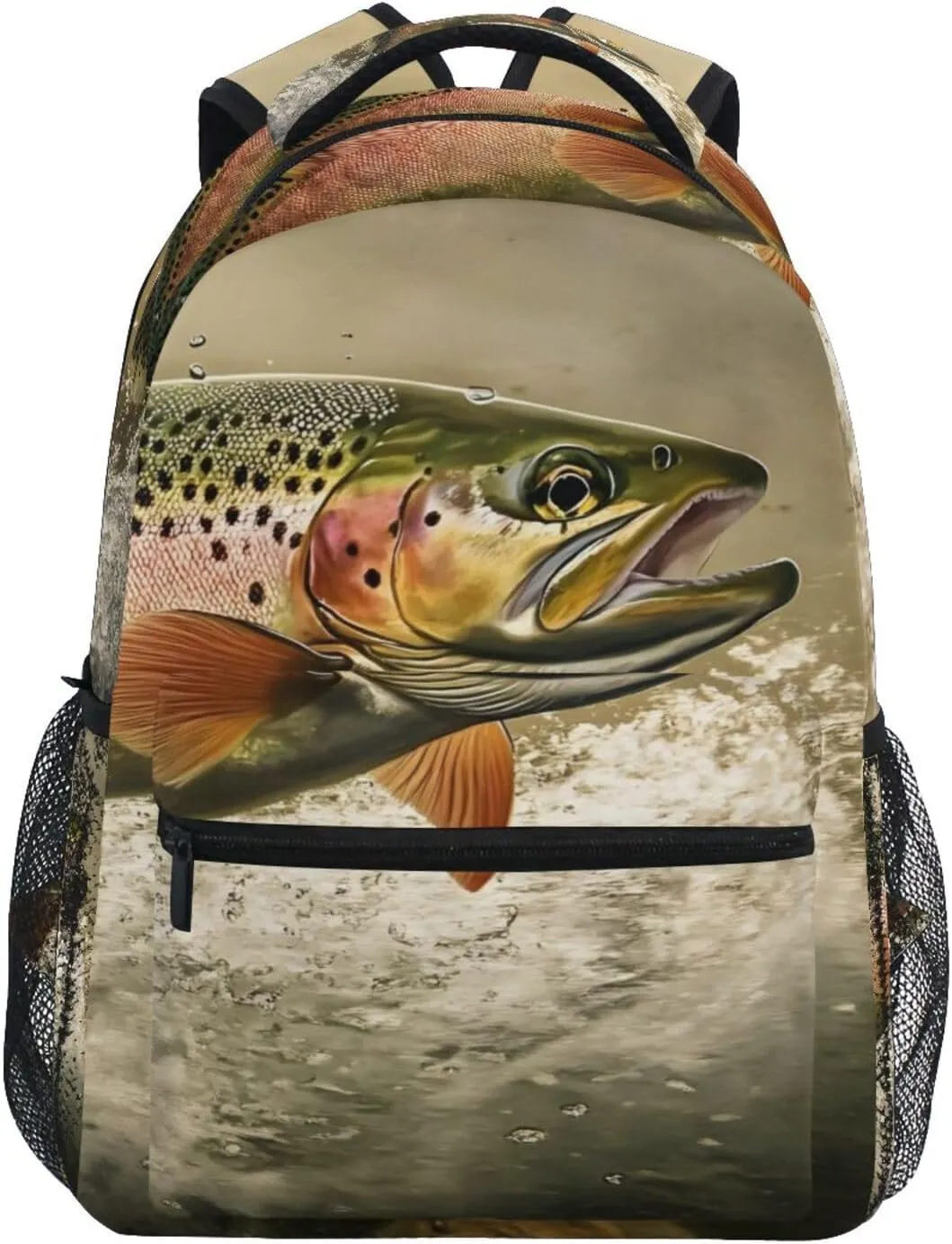 Backpack Jump Trout Closeup Daypack Shoulder Bag Book Bag Lightweight Back Pack 11.4 ×16 In