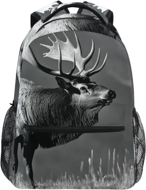 Backpack Moose Black White Grassland Daypack Shoulder Bag Book Bag Lightweight Back Pack 12 ×16.9 In