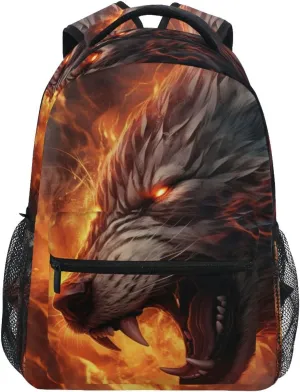 Backpack Portrait Black Wolf Anger Daypack Shoulder Bag Book Bag Lightweight Back Pack 11.4 ×16 In