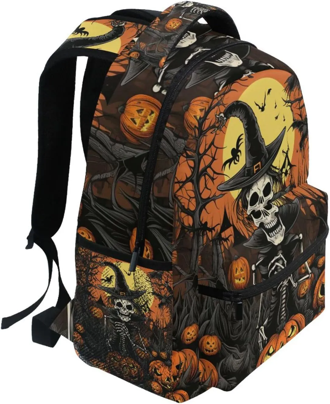 Backpack Pumpkins Surrounding Skeleton Daypack Shoulder Bag Book Bag Lightweight Back Pack 11.4 ×16 In