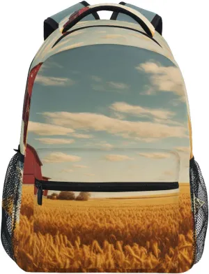 Backpack Red Barn Wheat Field Daypack Shoulder Bag Book Bag Lightweight Back Pack 11.4 ×16 In