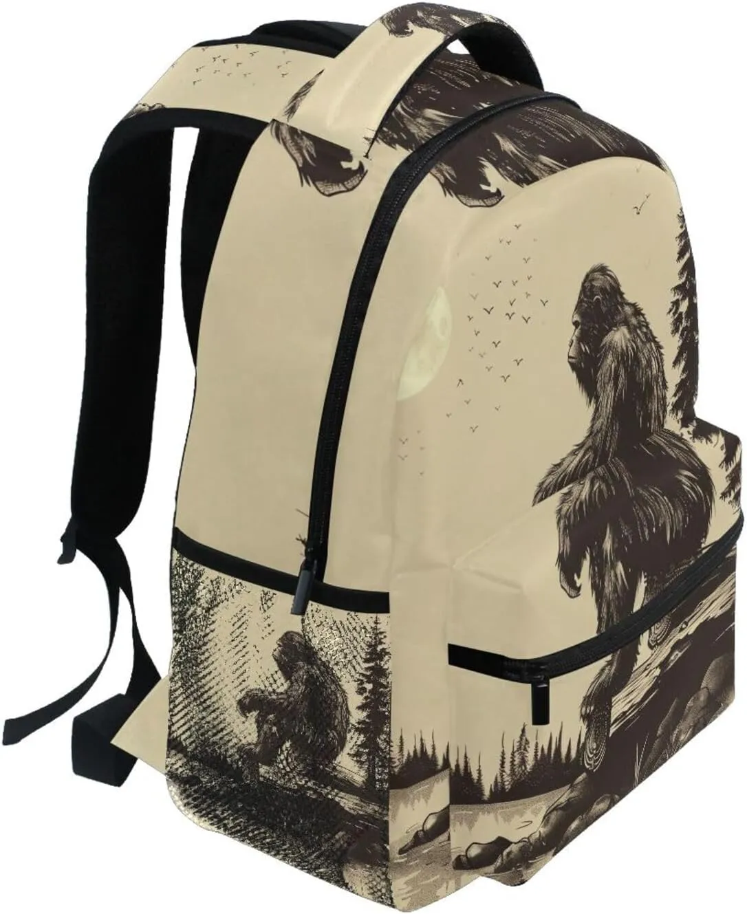 Backpack Sasquatch Log Moon Daypack Shoulder Bag Book Bag Lightweight Back Pack 11.4 ×16 In