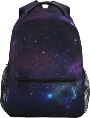 Backpack Space Nebula Purple Daypack Shoulder Bag Book Bag Lightweight Back Pack 11.4 ×16 In