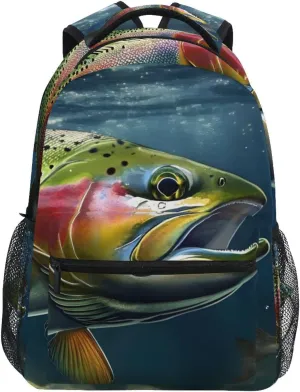 Backpack Vintage Trout Swim Daypack Shoulder Bag Book Bag Lightweight Back Pack 11.4 ×16 In