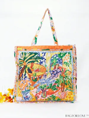 BagForLove - Canvas Shopper Bag: Spacious Figure Graphic Design with Large Capacity