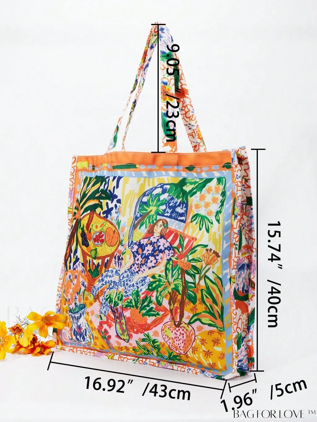 BagForLove - Canvas Shopper Bag: Spacious Figure Graphic Design with Large Capacity