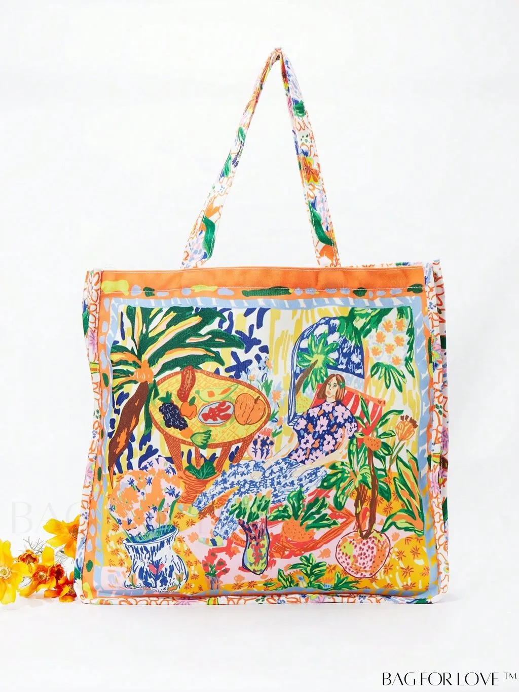 BagForLove - Canvas Shopper Bag: Spacious Figure Graphic Design with Large Capacity