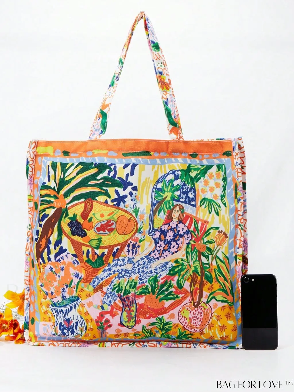 BagForLove - Canvas Shopper Bag: Spacious Figure Graphic Design with Large Capacity