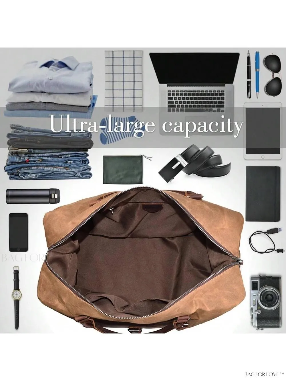 BagForLove - Spacious Weekender Carryon Bag Genuine Leather Travel Organizer
