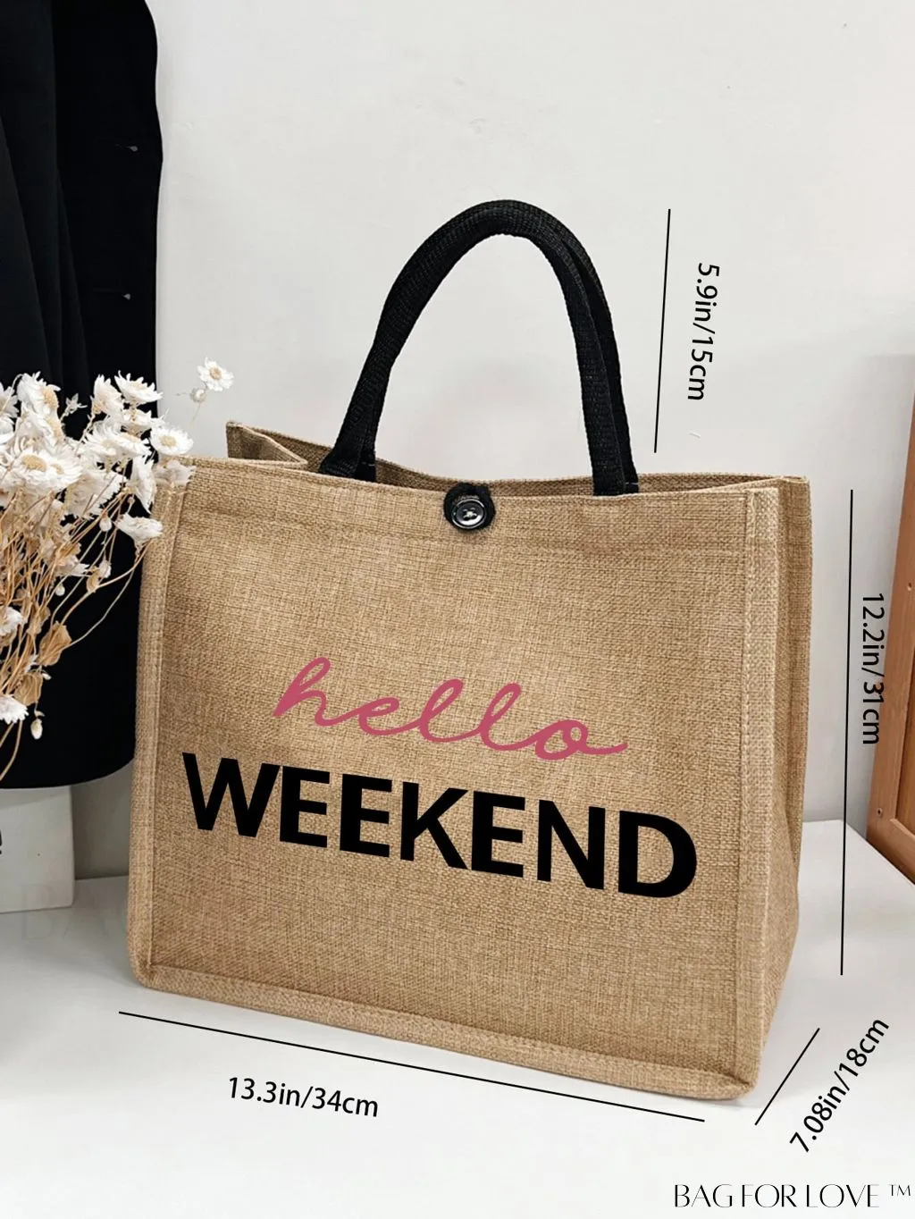 BagForLove - Stylish Woven Straw Beach Bag: Graphic Design, Large Capacity, Ideal for Womens Swim, Shopping, and Travel