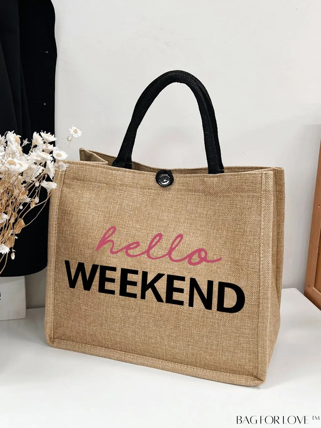 BagForLove - Stylish Woven Straw Beach Bag: Graphic Design, Large Capacity, Ideal for Womens Swim, Shopping, and Travel