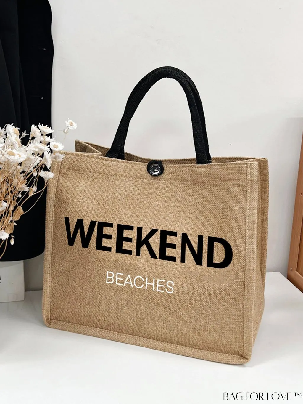 BagForLove - Stylish Woven Straw Beach Bag: Graphic Design, Large Capacity, Ideal for Womens Swim, Shopping, and Travel