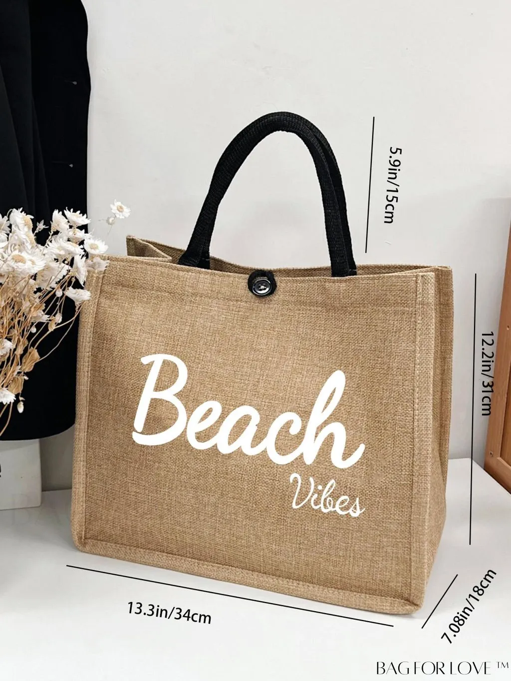 BagForLove - Stylish Woven Straw Beach Bag: Graphic Design, Large Capacity, Ideal for Womens Swim, Shopping, and Travel