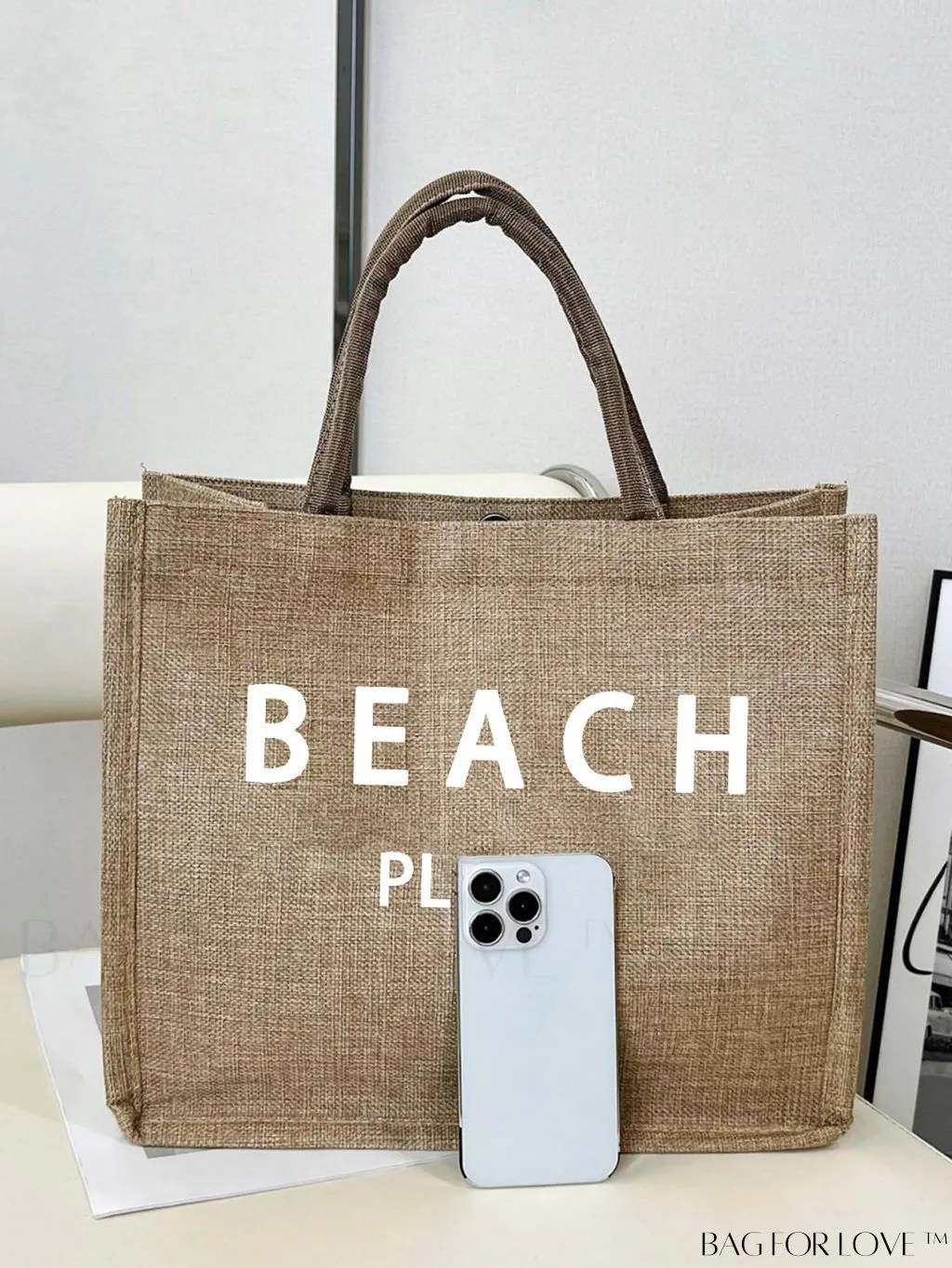 BagForLove - Stylish Woven Straw Beach Bag: Graphic Design, Large Capacity, Ideal for Womens Swim, Shopping, and Travel