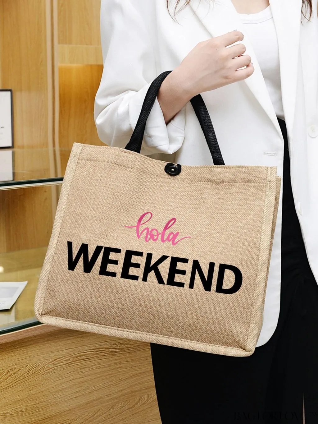 BagForLove - Stylish Woven Straw Beach Bag: Graphic Design, Large Capacity, Ideal for Womens Swim, Shopping, and Travel