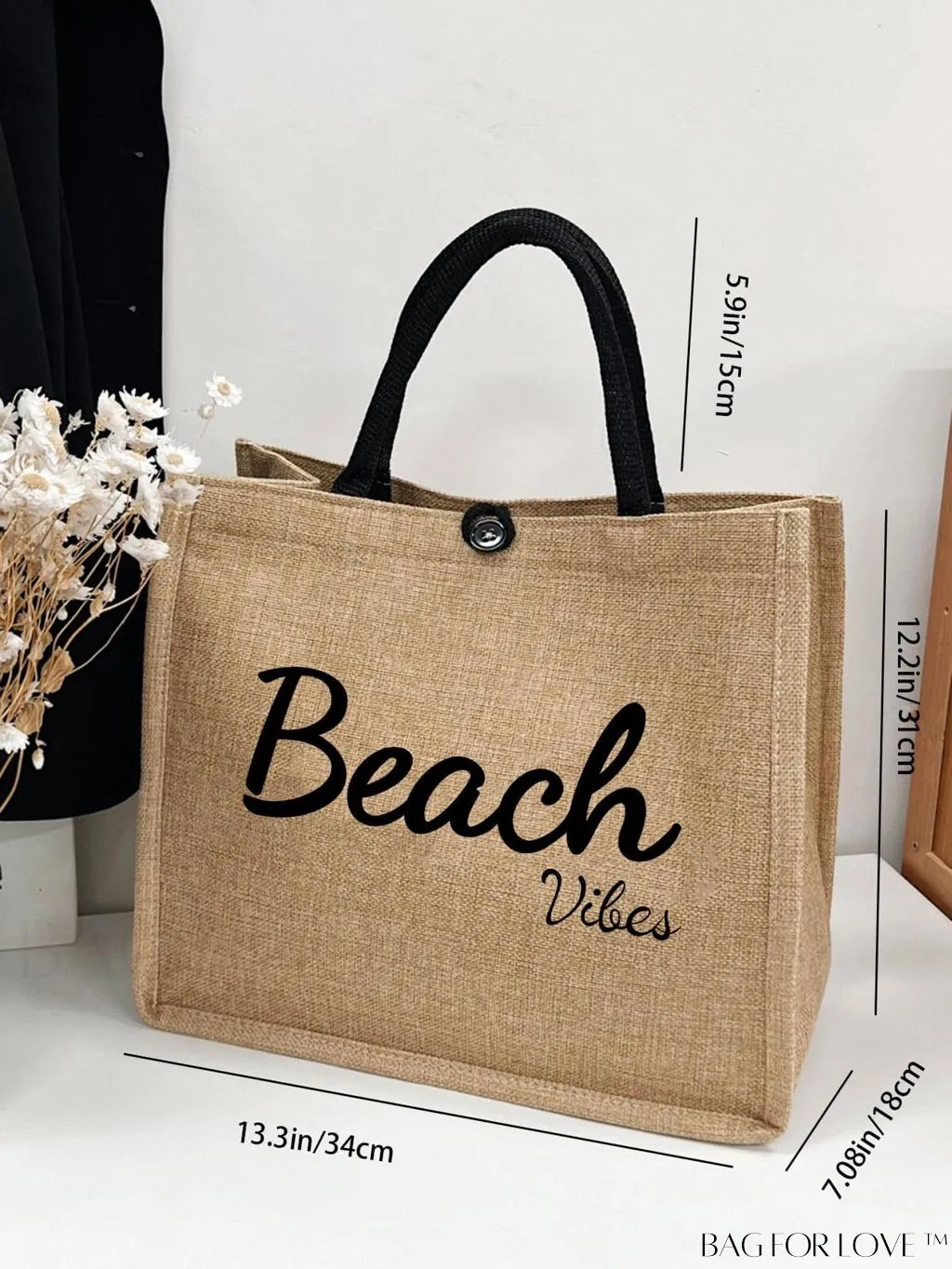 BagForLove - Stylish Woven Straw Beach Bag: Graphic Design, Large Capacity, Ideal for Womens Swim, Shopping, and Travel