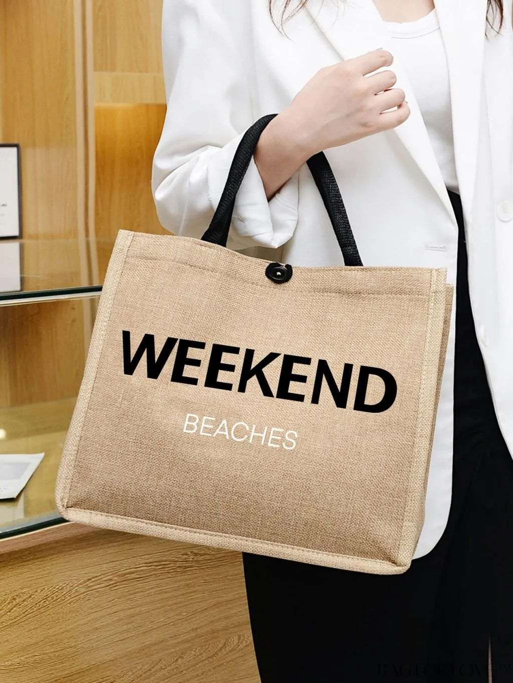 BagForLove - Stylish Woven Straw Beach Bag: Graphic Design, Large Capacity, Ideal for Womens Swim, Shopping, and Travel
