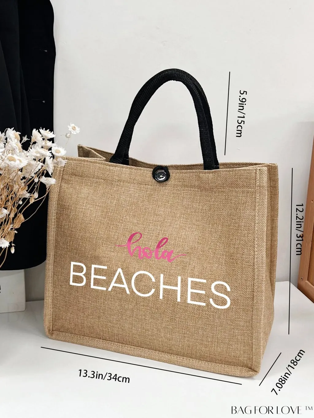 BagForLove - Stylish Woven Straw Beach Bag: Graphic Design, Large Capacity, Ideal for Womens Swim, Shopping, and Travel