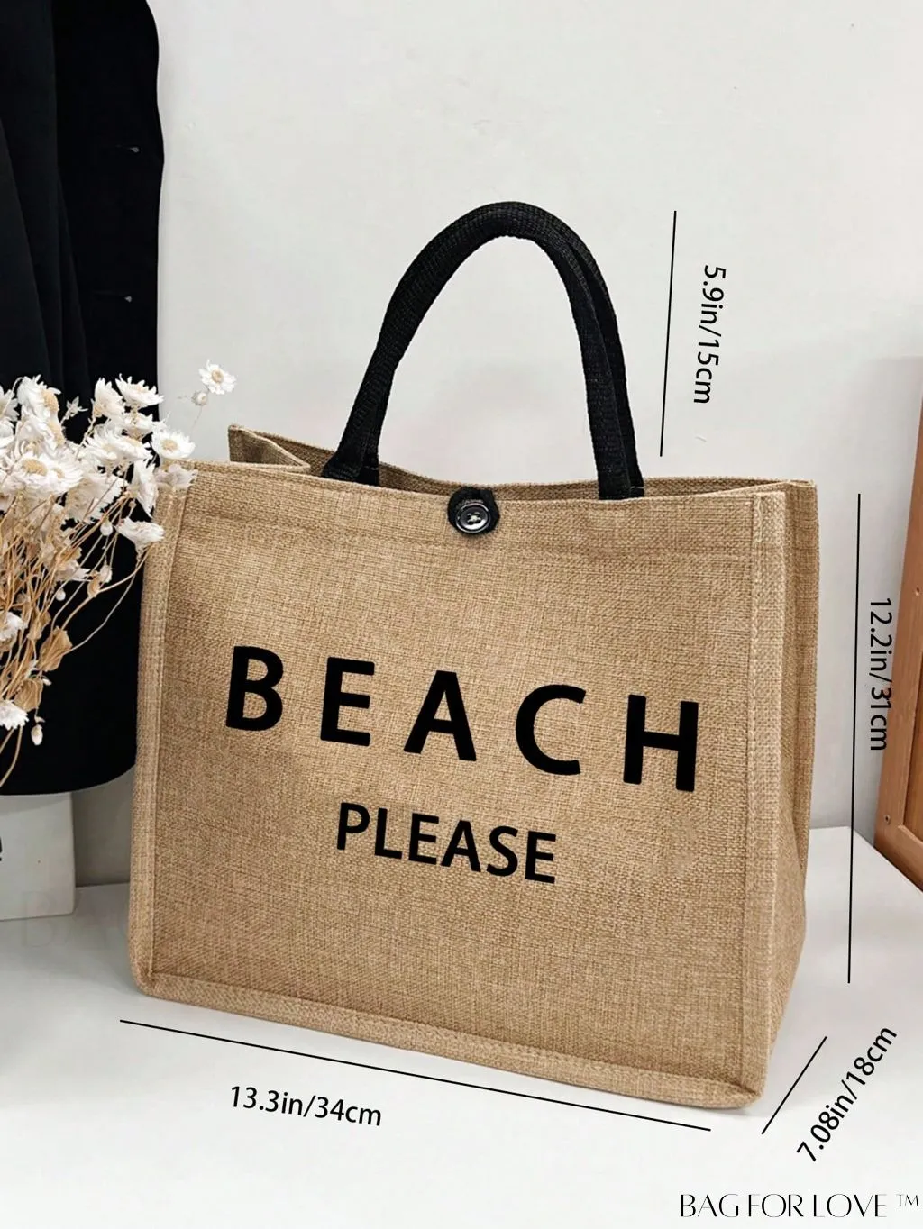 BagForLove - Stylish Woven Straw Beach Bag: Graphic Design, Large Capacity, Ideal for Womens Swim, Shopping, and Travel