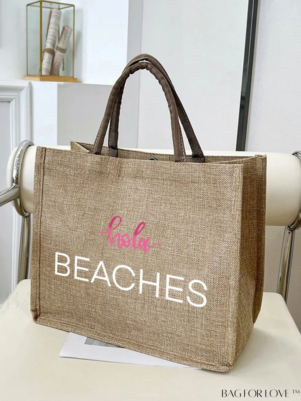 BagForLove - Stylish Woven Straw Beach Bag: Graphic Design, Large Capacity, Ideal for Womens Swim, Shopping, and Travel