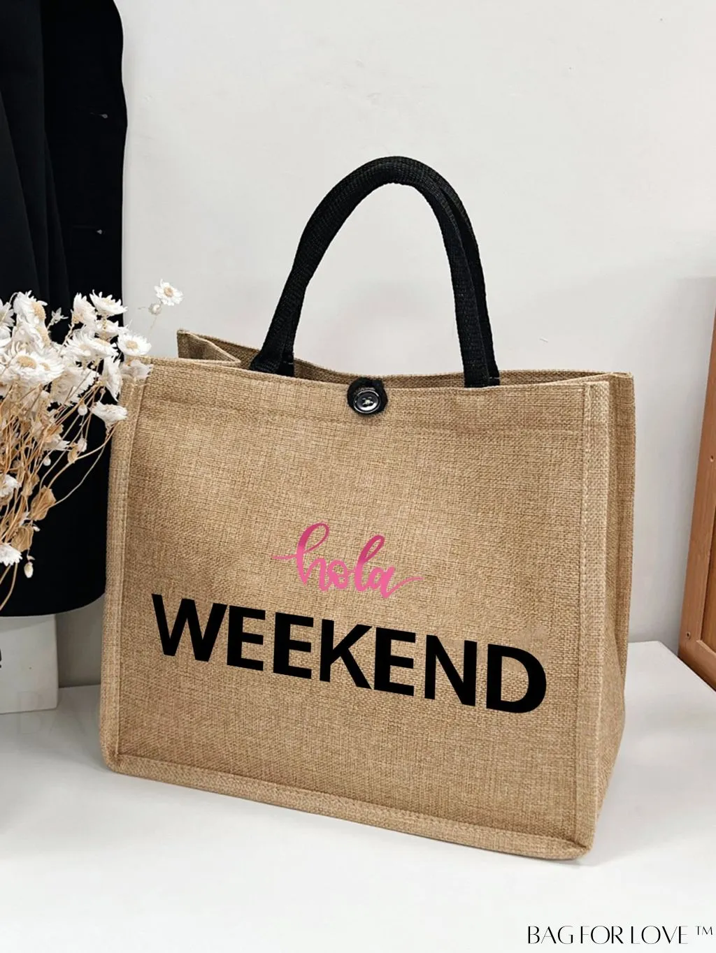 BagForLove - Stylish Woven Straw Beach Bag: Graphic Design, Large Capacity, Ideal for Womens Swim, Shopping, and Travel