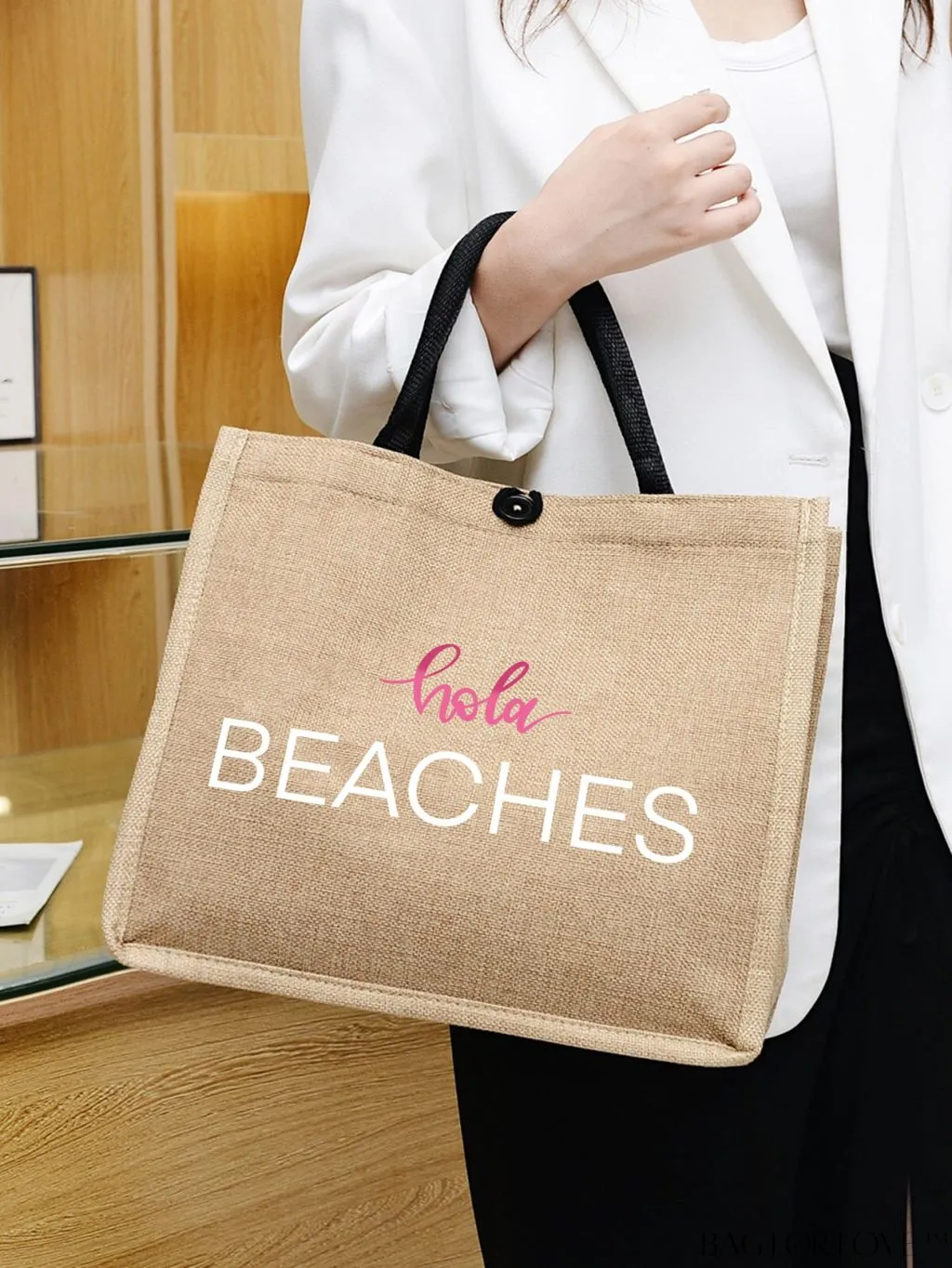 BagForLove - Stylish Woven Straw Beach Bag: Graphic Design, Large Capacity, Ideal for Womens Swim, Shopping, and Travel