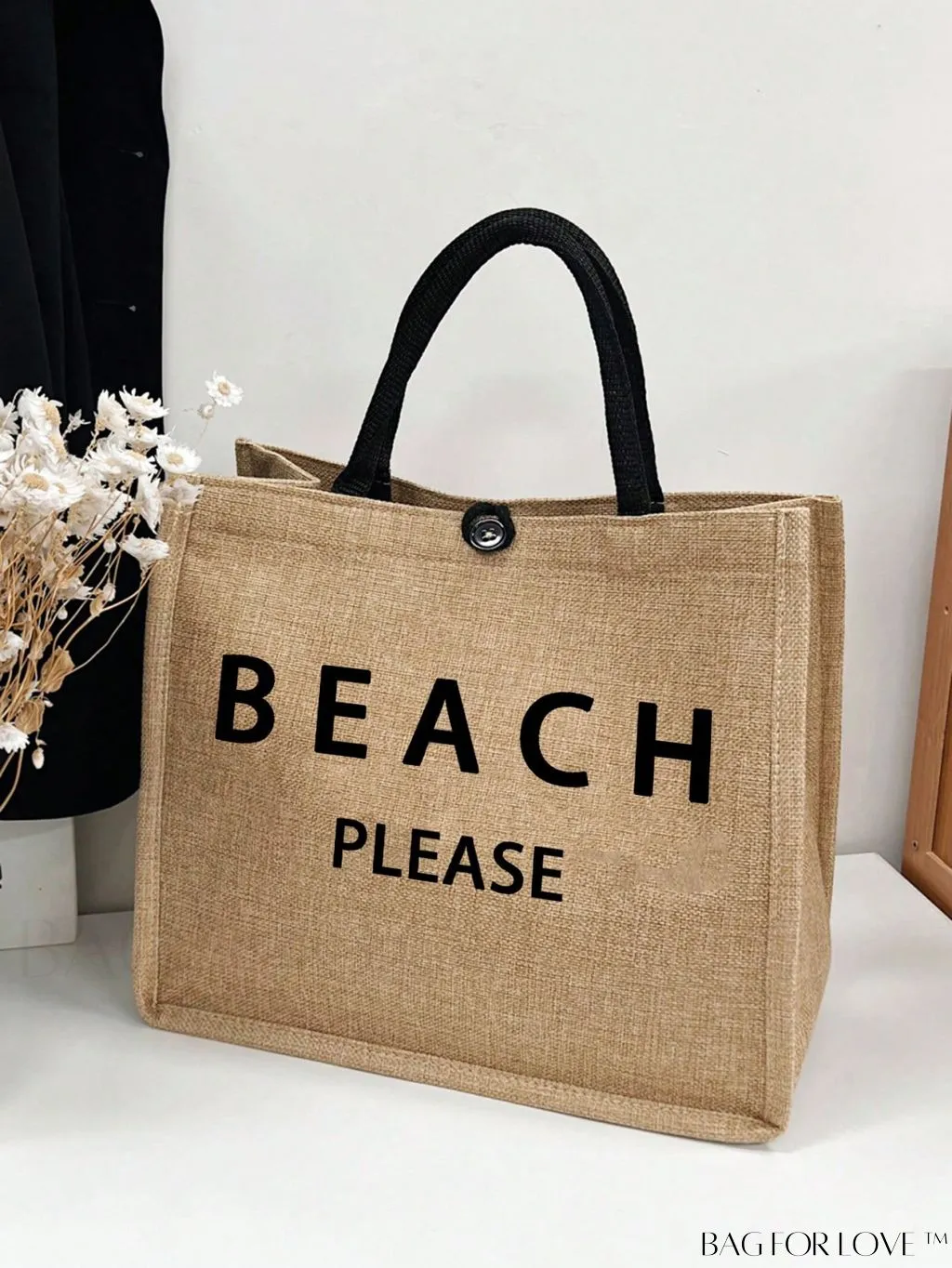 BagForLove - Stylish Woven Straw Beach Bag: Graphic Design, Large Capacity, Ideal for Womens Swim, Shopping, and Travel