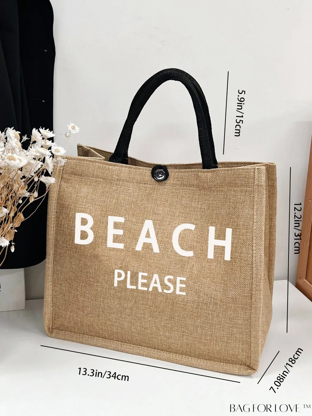 BagForLove - Stylish Woven Straw Beach Bag: Graphic Design, Large Capacity, Ideal for Womens Swim, Shopping, and Travel