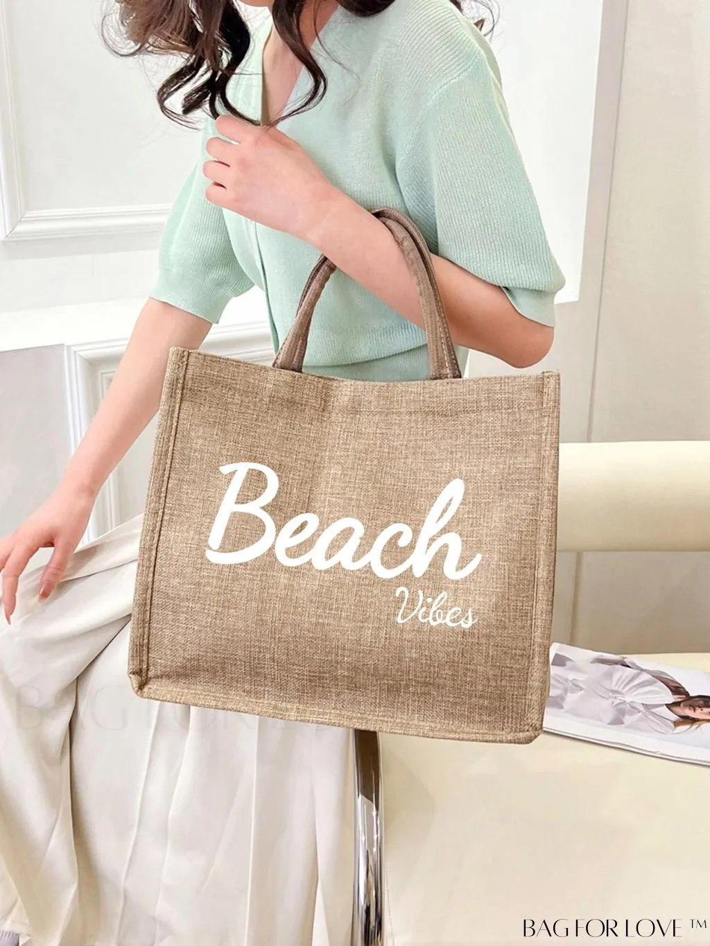 BagForLove - Stylish Woven Straw Beach Bag: Graphic Design, Large Capacity, Ideal for Womens Swim, Shopping, and Travel