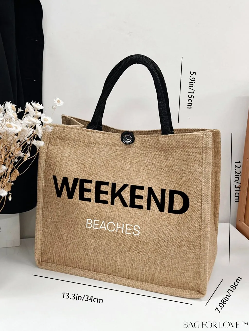 BagForLove - Stylish Woven Straw Beach Bag: Graphic Design, Large Capacity, Ideal for Womens Swim, Shopping, and Travel