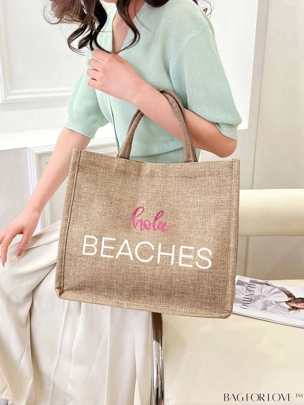 BagForLove - Stylish Woven Straw Beach Bag: Graphic Design, Large Capacity, Ideal for Womens Swim, Shopping, and Travel