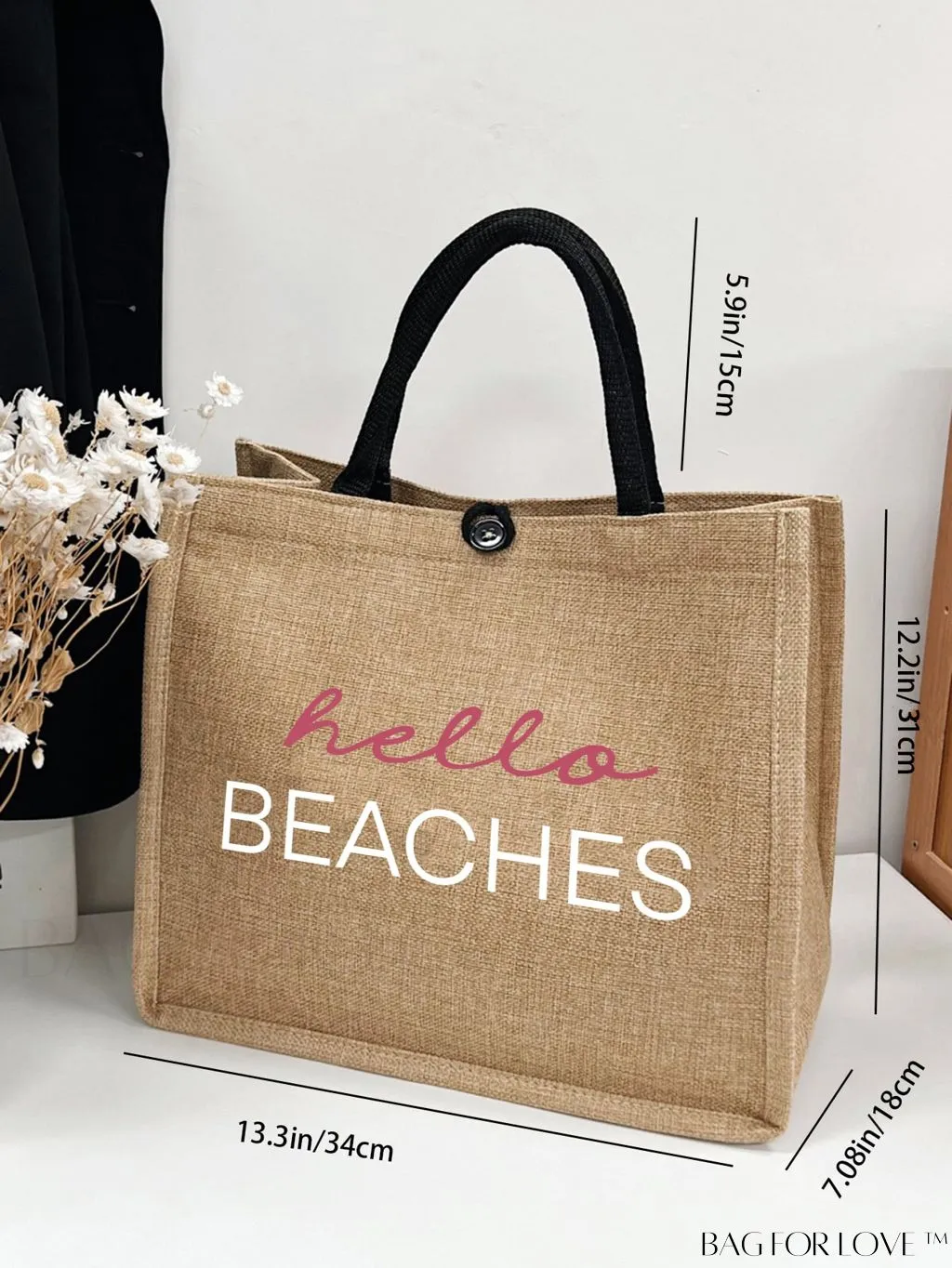 BagForLove - Stylish Woven Straw Beach Bag: Graphic Design, Large Capacity, Ideal for Womens Swim, Shopping, and Travel