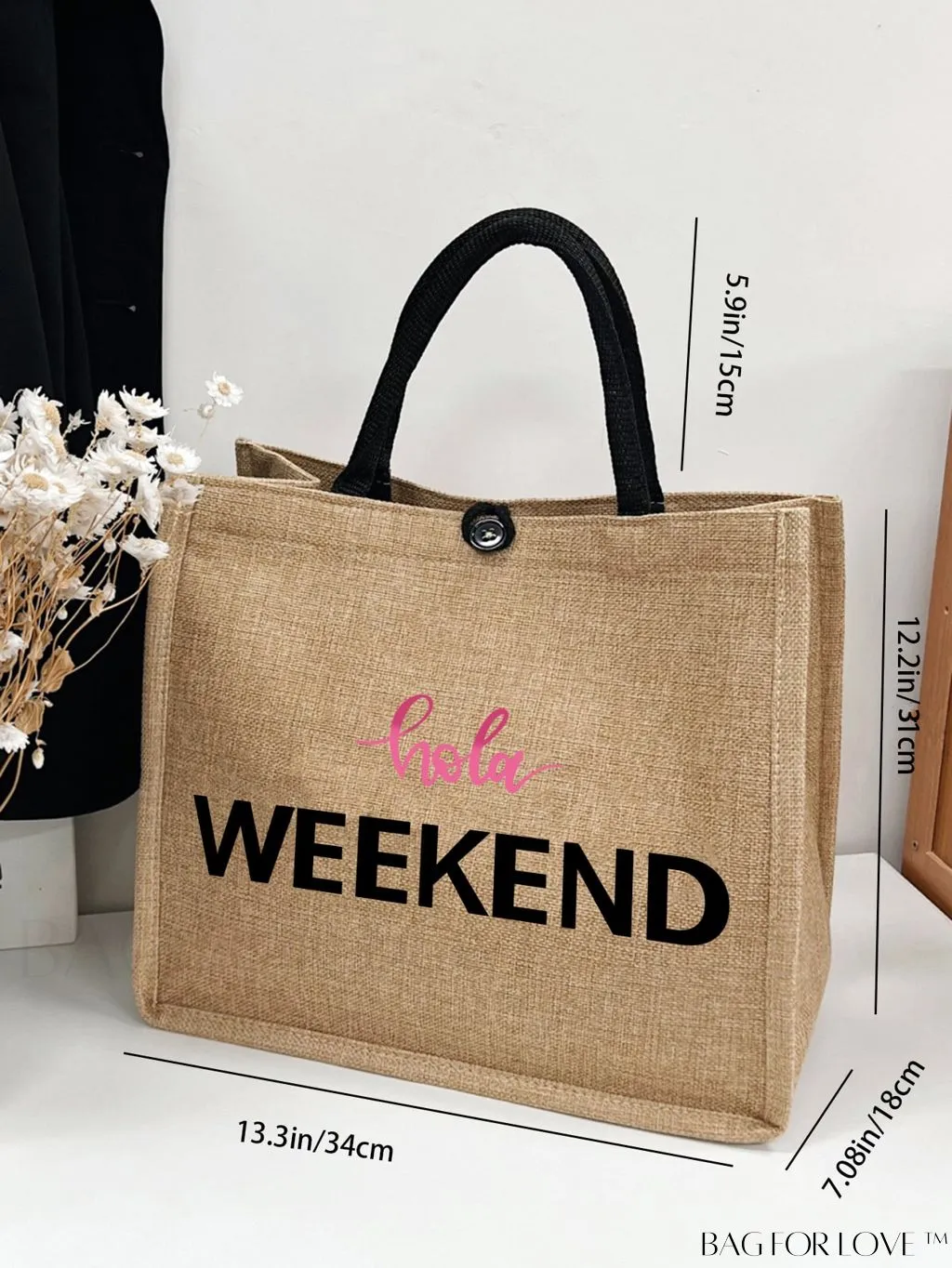 BagForLove - Stylish Woven Straw Beach Bag: Graphic Design, Large Capacity, Ideal for Womens Swim, Shopping, and Travel
